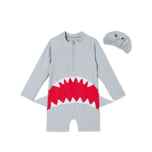 Load image into Gallery viewer, 'Mega Shark' Rash Guard Swimsuit Set(Swim Cap)