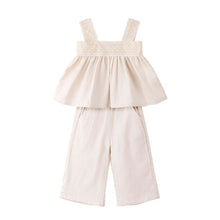 Load image into Gallery viewer, girls beige linen outfit set