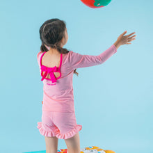 将图片加载到图库查看器,Bread Barbershop 'Neon Pink Macaron' Pink Rash Guard Swimsuit Set (Swim Cap, Pouch Set)