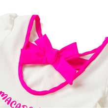 将图片加载到图库查看器,Bread Barbershop 'Neon Pink Macaron' White Rash Guard Swimsuit Set (Swim Cap, Pouch Set)