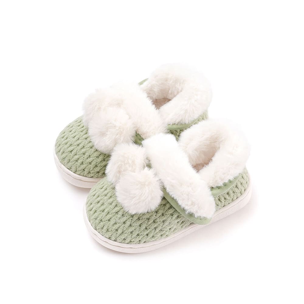 kids green knit fur shoes