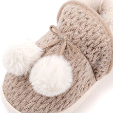 Load image into Gallery viewer, kids brown knit fur shoes