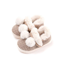 Load image into Gallery viewer, kids brown knit fur shoes