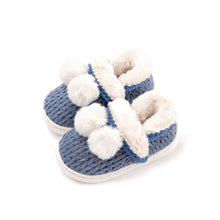 Load image into Gallery viewer, kids blue knit fur shoes
