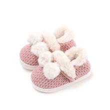 Load image into Gallery viewer, kids pink knit fur shoes