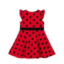 Load image into Gallery viewer, girls black dotted red dress
