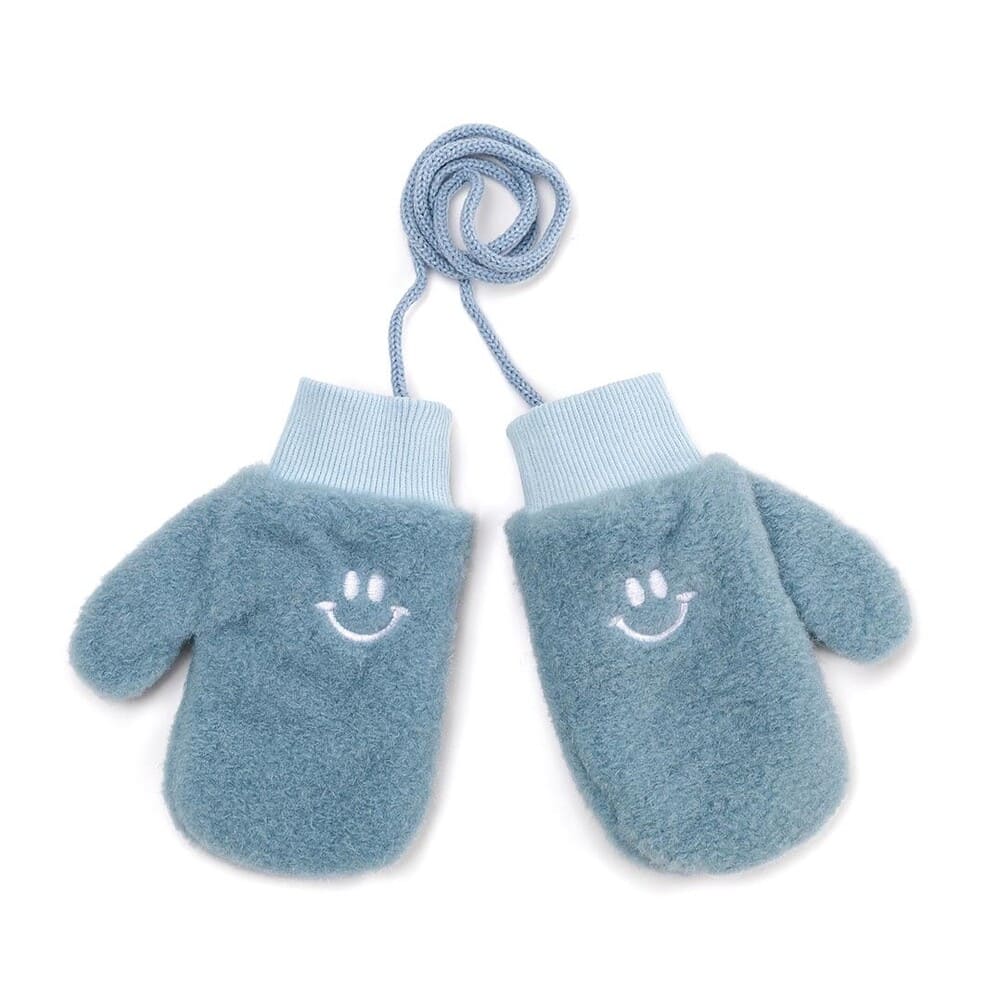 kids blue smiley mittens