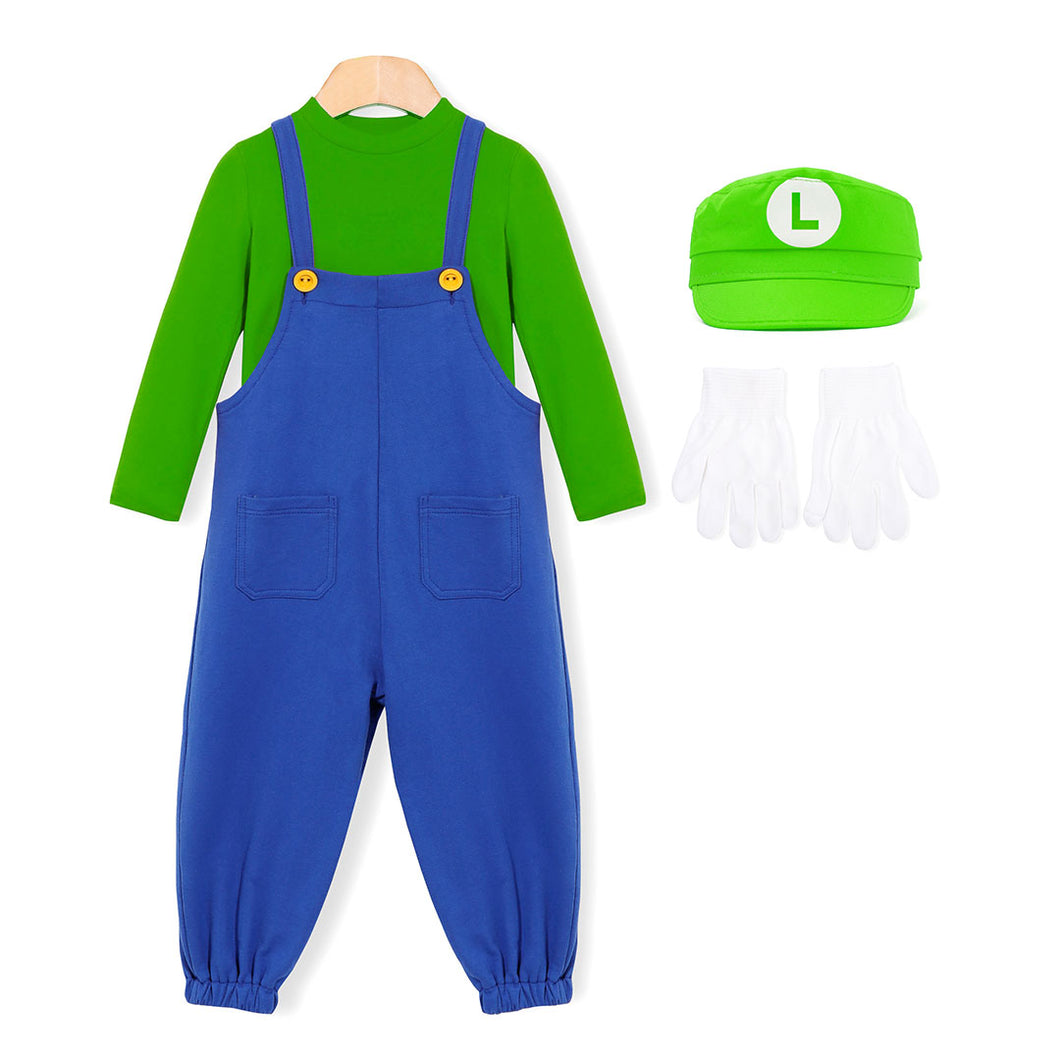 'Luigi' Overalls Top and Bottom Set (With Hat and gloves)