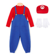 'Mario' Overalls Top and Bottom Set  (with gloves and hat)