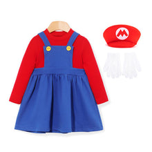 Load image into Gallery viewer, &#39;Mario&#39; Overall Skirt Top and Bottom Set (with gloves and hat)
