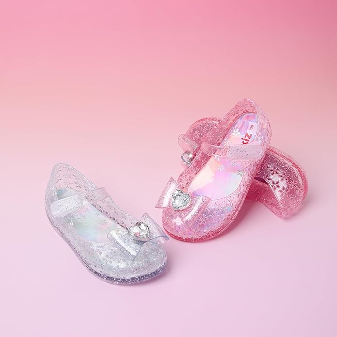 Ozkiz Sparkly Jelly Sandals for Girls – Lightweight Slip-On Design, Glitter Finish, Cushioned Insole, Flexible Sole, Heart Jewel Accent