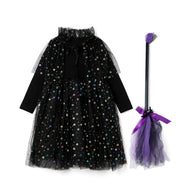 'Pop Witch' Halloween Costume Dress(Detatchable Cape, Broomstick Set)
