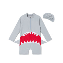 Load image into Gallery viewer, &#39;Mega Shark&#39; Rash Guard Swimsuit Set(Swim Cap)
