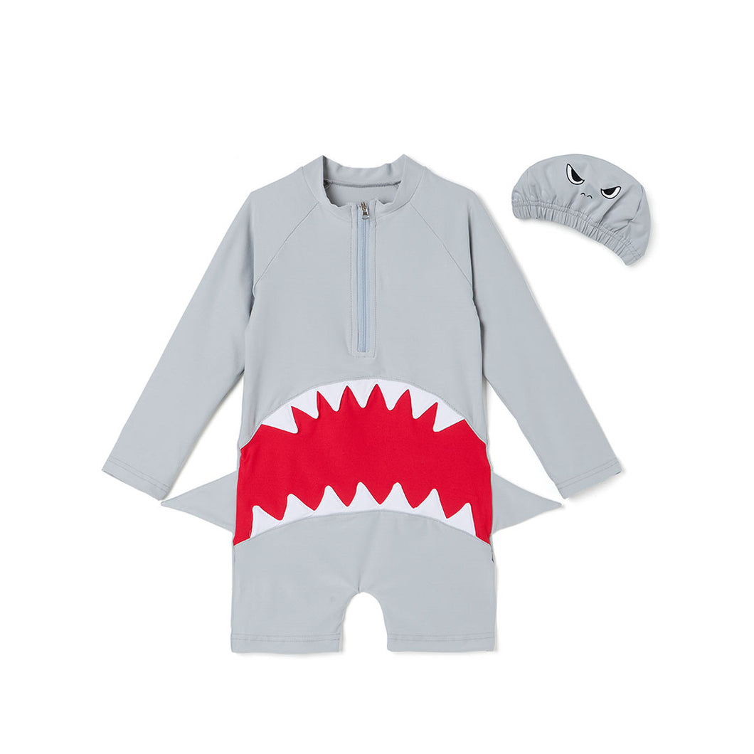'Mega Shark' Rash Guard Swimsuit Set(Swim Cap)