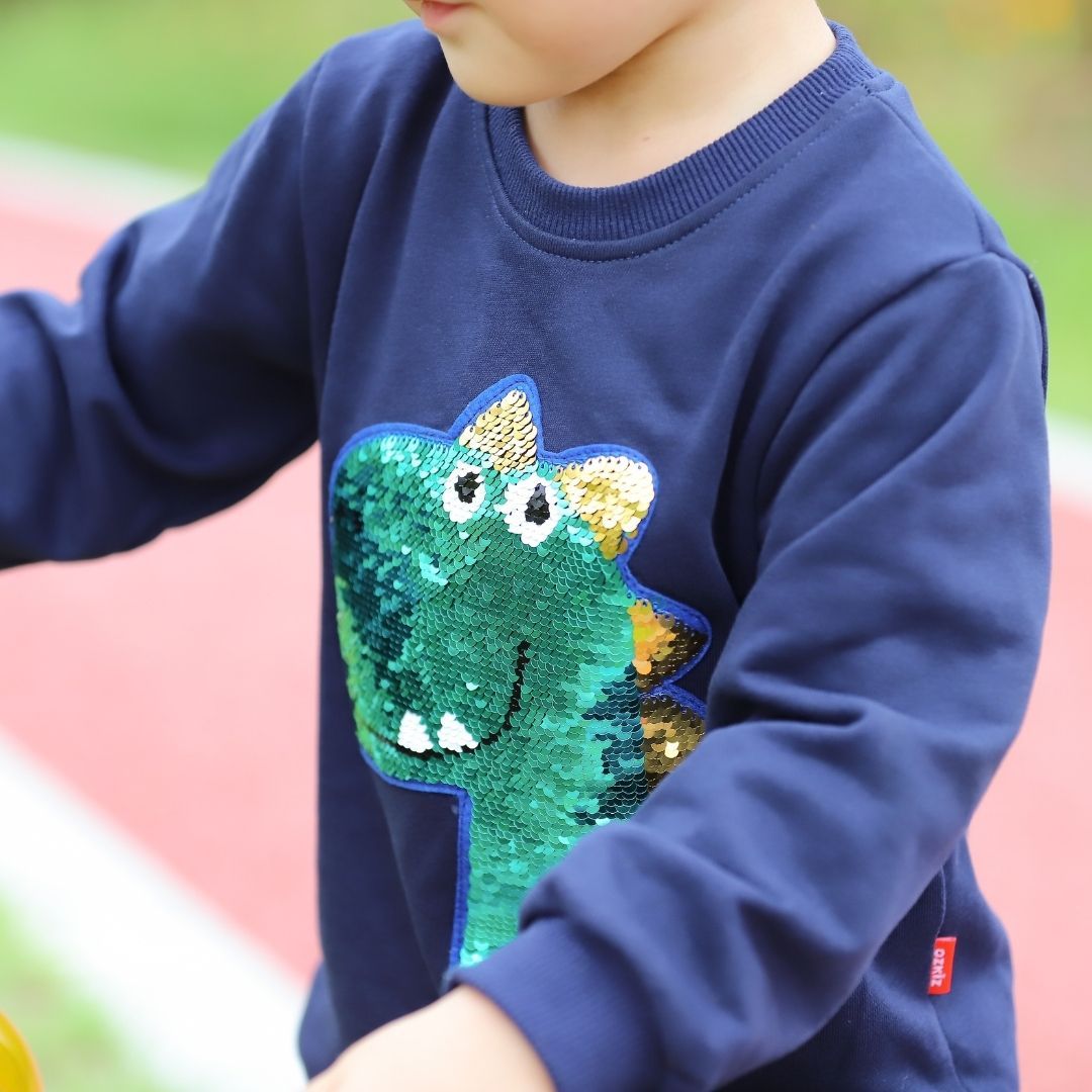 Shiny Dino' Reversible Sequin Sweatshirt | OZKIZ GLOBAL