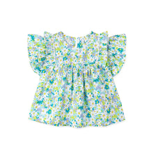 Load image into Gallery viewer, blue and green flower pattern blouse
