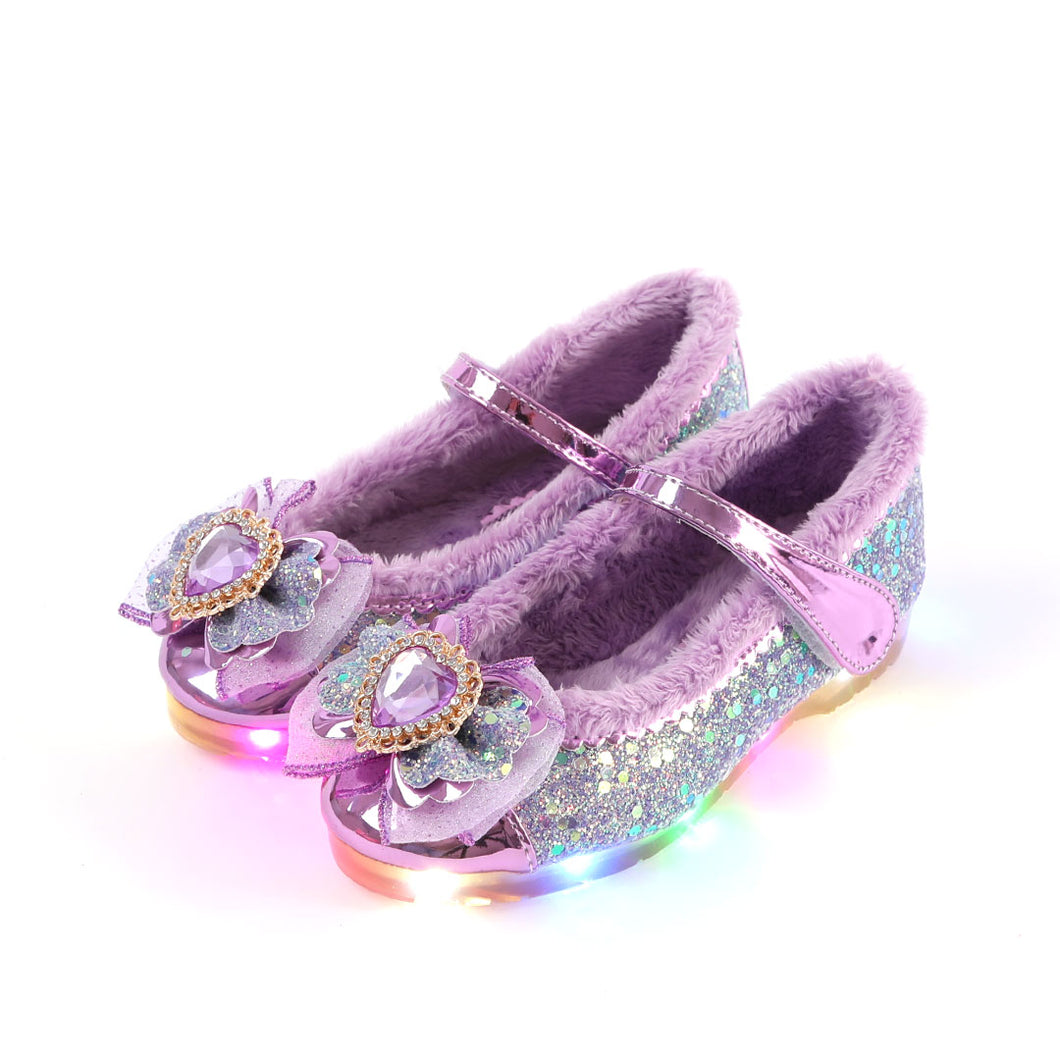 'Shine Heart' LED Fur Mary Jane Shoes