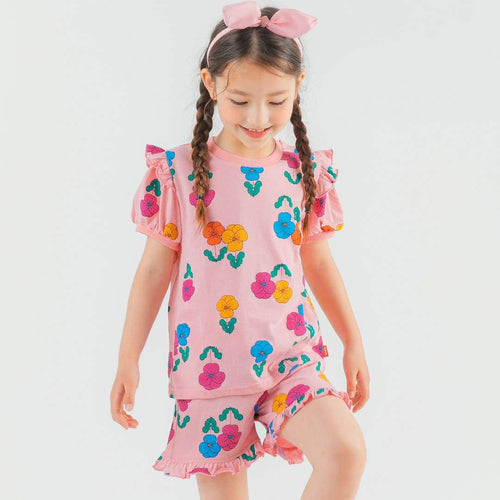 girls pink flower pattern outfit set