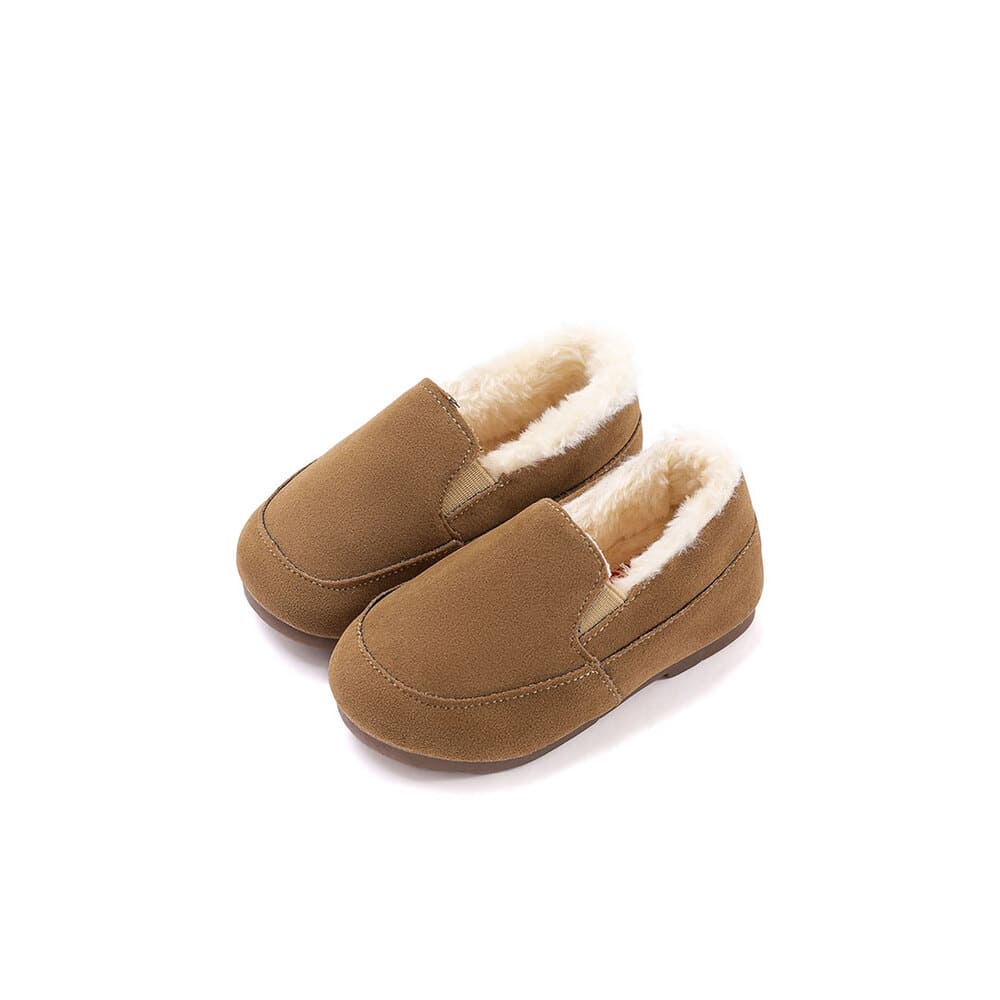 kids camel fur slip on shoes