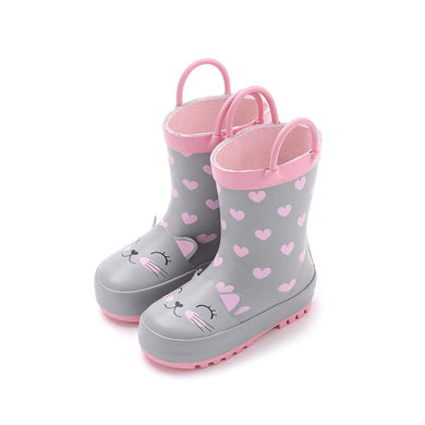 kids grey cat rain boots