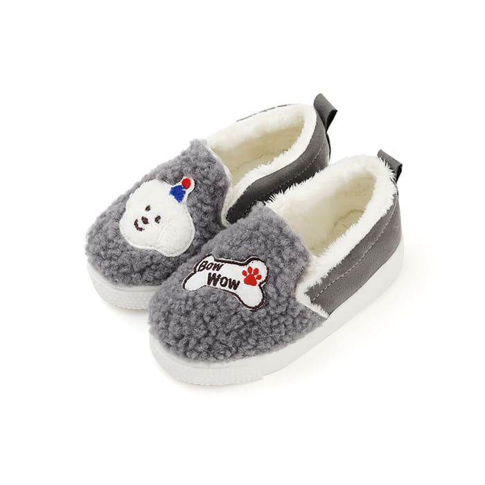 kids grey fur slip-on shoes