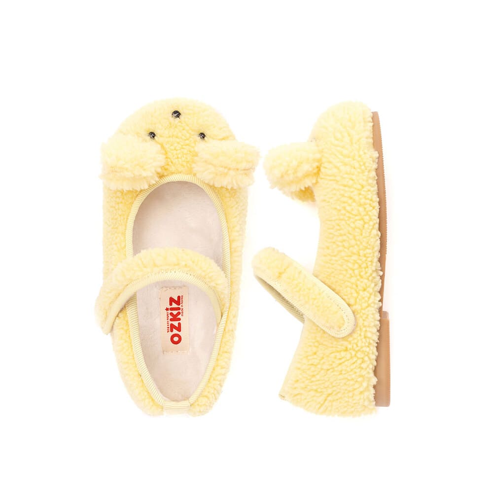 girls yellow fur mary jane shoes