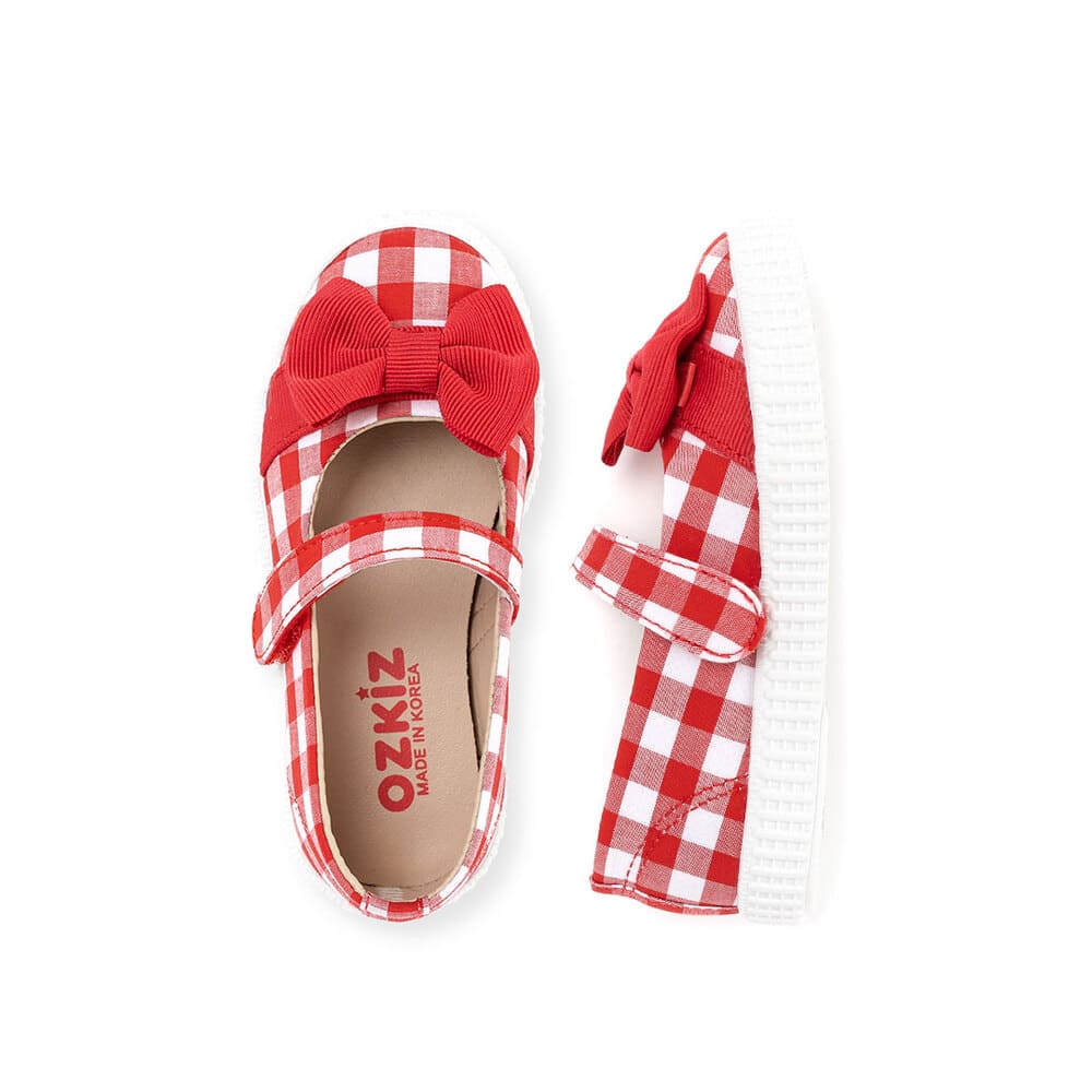girls red checkered shoes